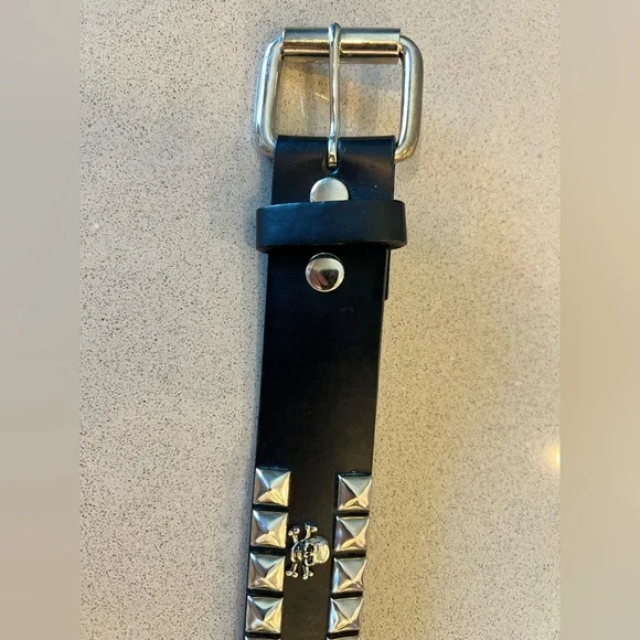 Hot Topic Y2K Skull & Crossbones Black Leather Belt with Silver Buckle 36” Goth - Picture 8 of 12